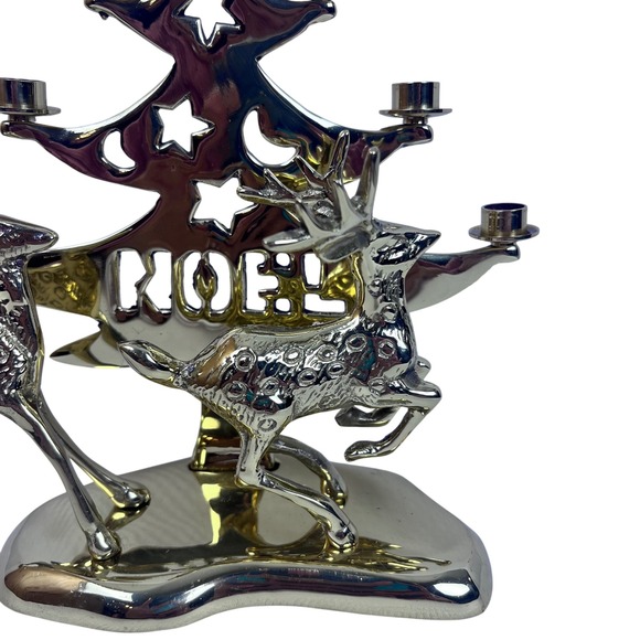 Vintage Brass Christmas Tree Candelabra Reindeer Noel Candle‎ Holder - Picture 3 of 7